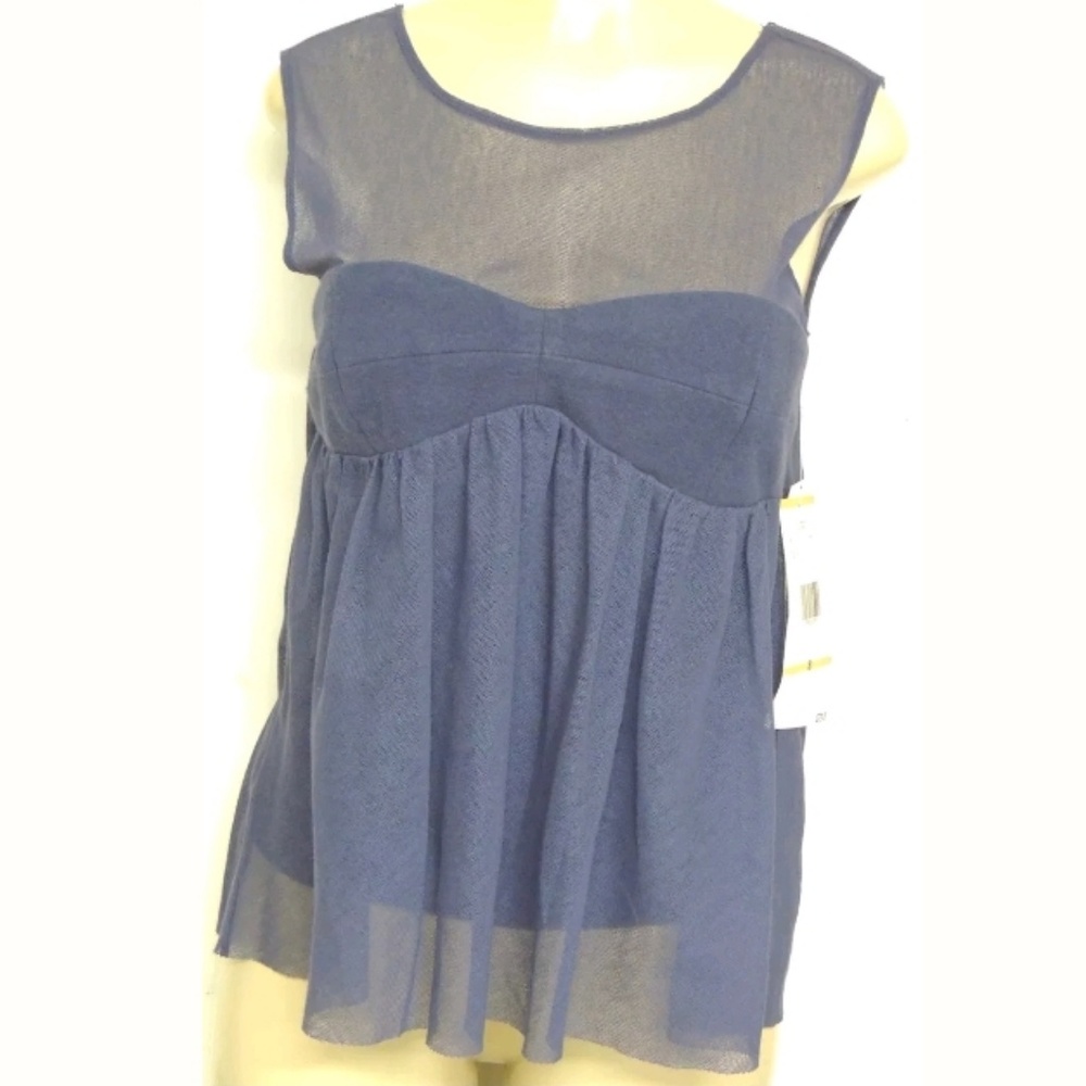 RACHEL ROY Blue Sleeveless Bandeau Mesh Blouse